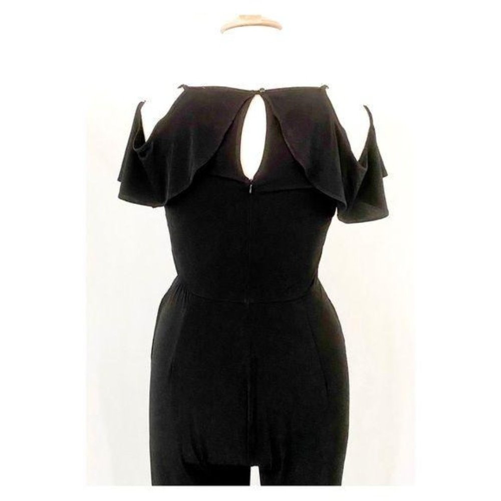 Beige by ECI Ruffle Cold Shoulder Black Jersey Knit Jumpsuit - Picture 8 of 12